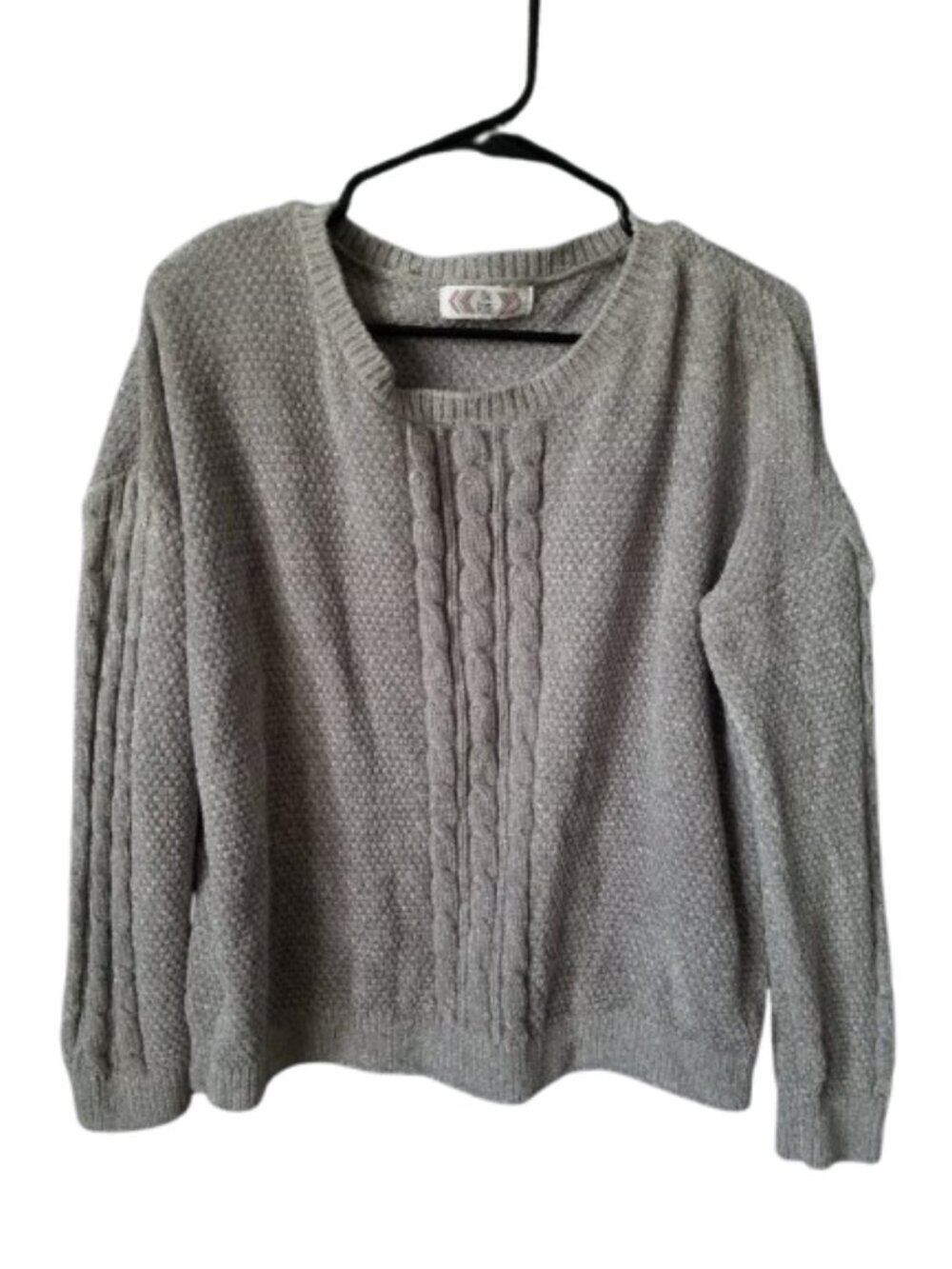 Pink Rose Gray Crew Neck Sweater Ribbed Knit Women's M